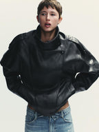 Zara-Black-Funnel-Neck-Leather-Jacket