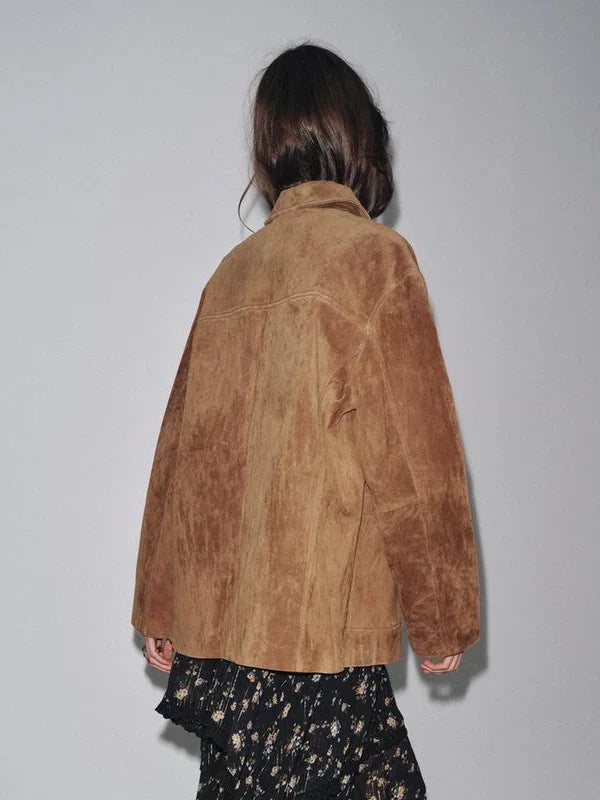 Zara-Brown-Suede-Jacket-Back-Side-View