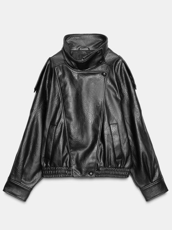 Zara-Funnel-Neck-Black-Leather-Jacket