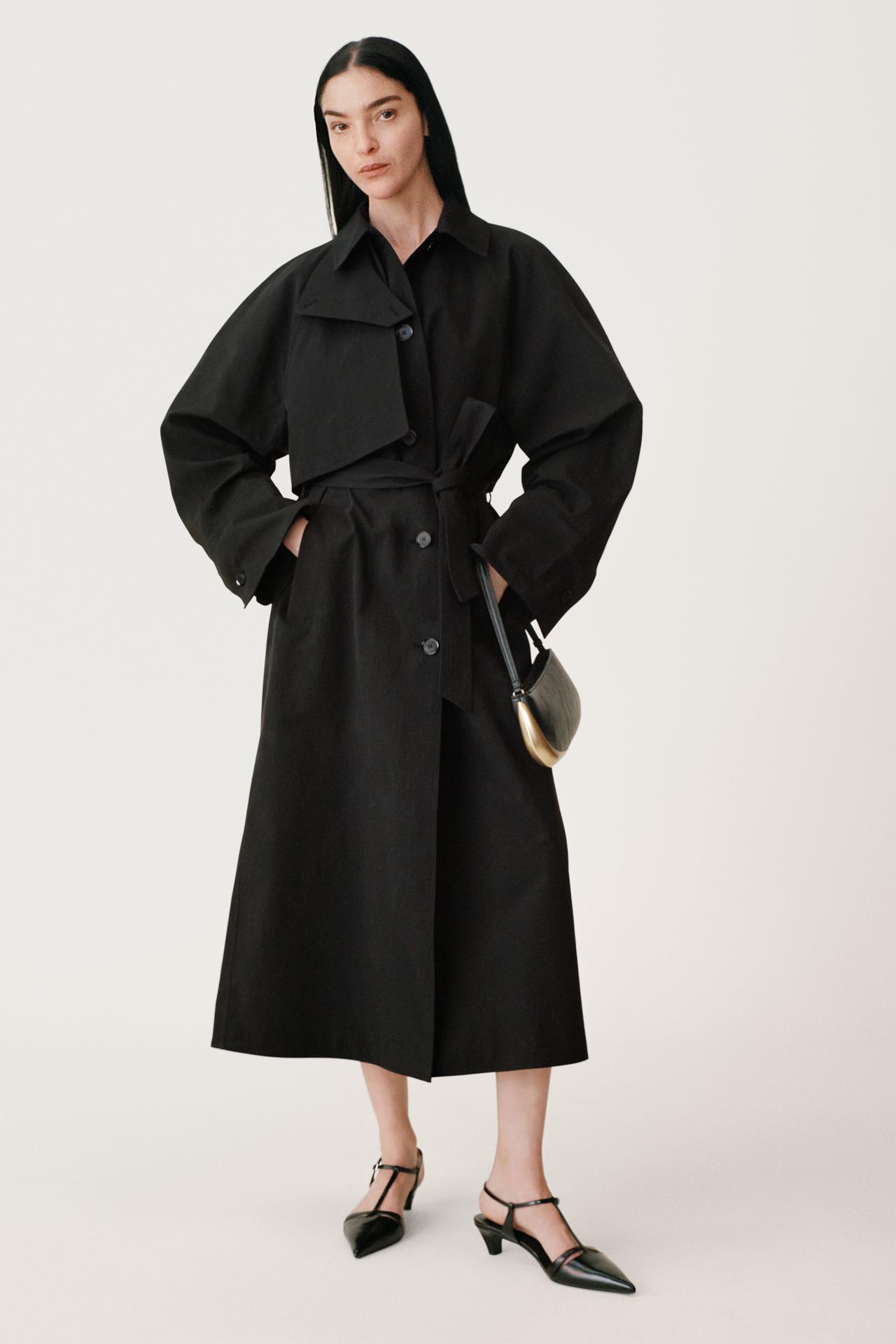 Zara black cropped trench coat front view