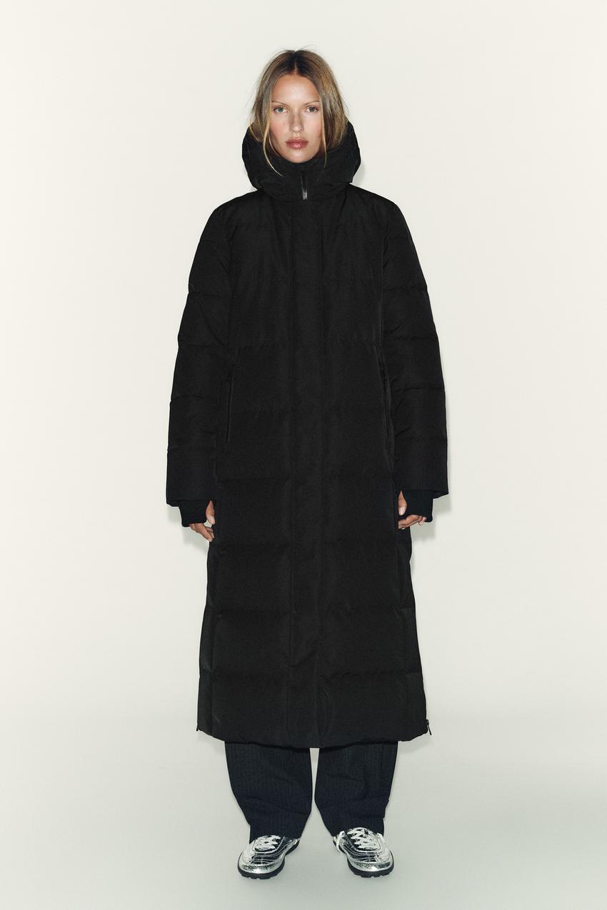 Zara extra long black puffer coat