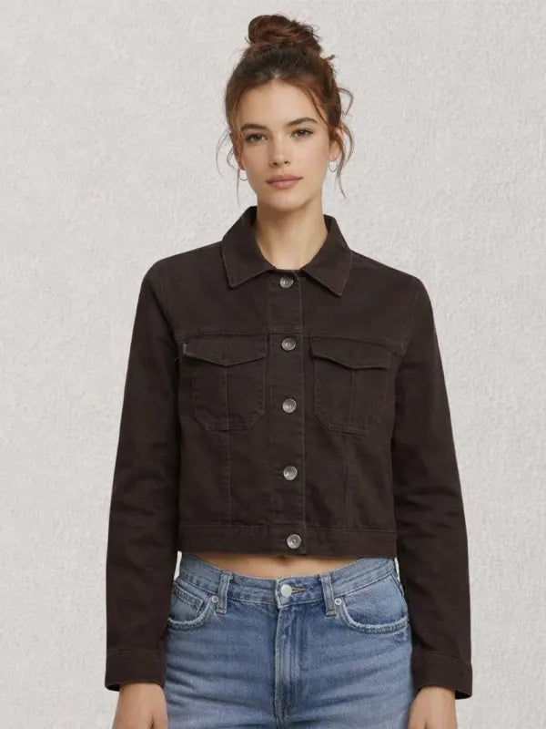 Sydney Auer Women Cropped Cotton Dark Brown Jacket