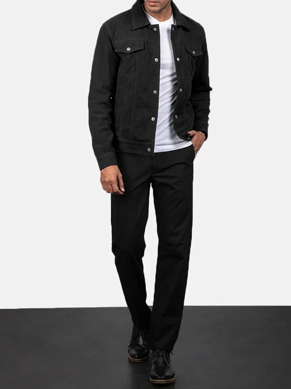 buy Black Suede Trucker Jacket