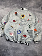 NFL All Over Team Logo Patch Satin Bomber Jacket