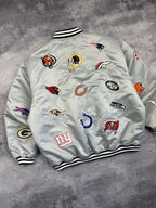 NFL All Over Team Logo Patch Satin Bomber Jacket