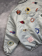 NFL All Over Team Logo Patch Satin Bomber Jacket