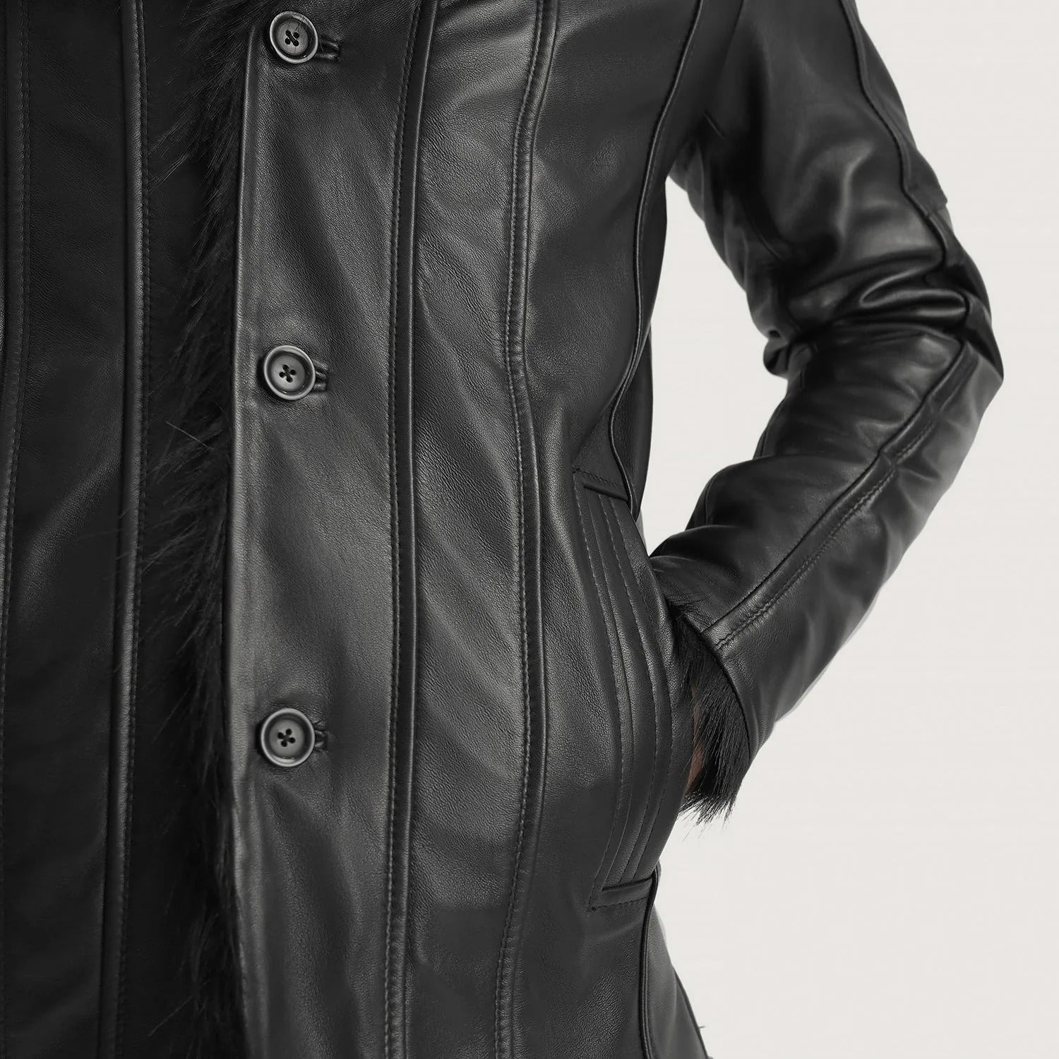 Furcliff Black Leather Coat