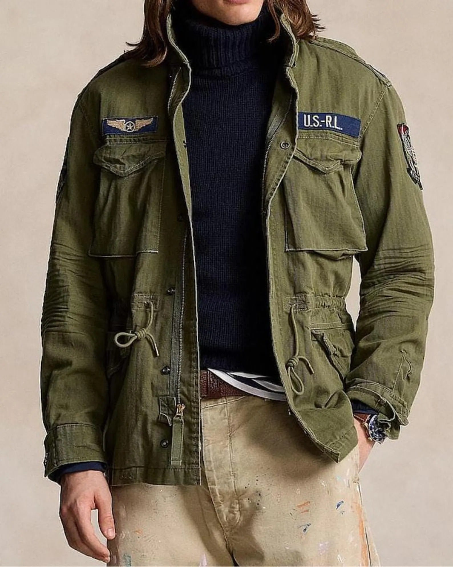 Polo Ralph Lauren M-65 Field Jacket Olive Green Military Style Coat