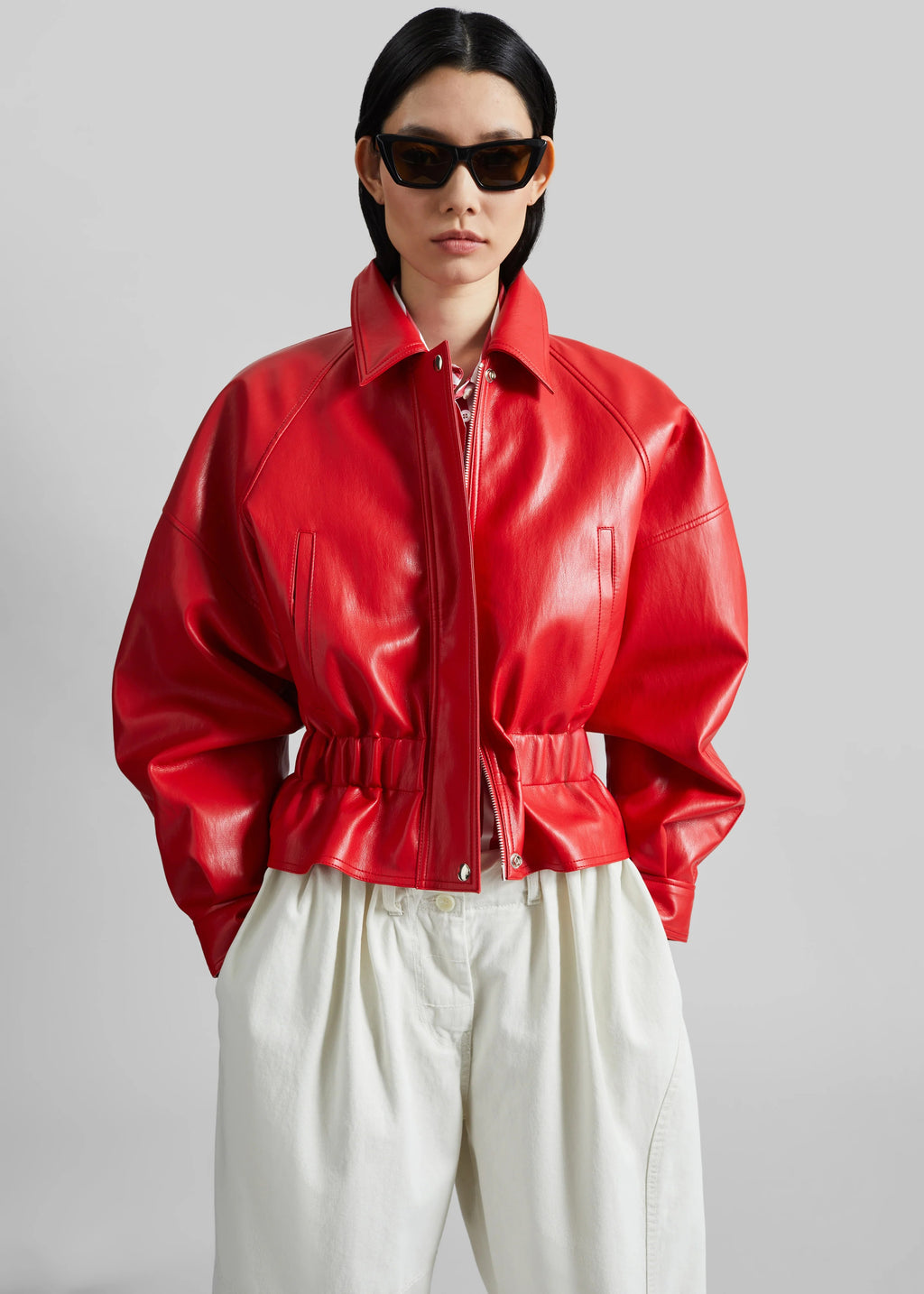 Arden B Red Peplum Leather Jacket
