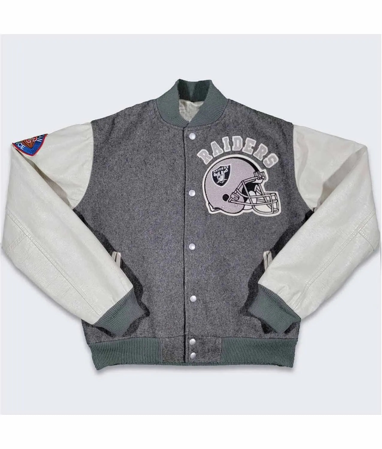 80’s LA Raiders Varsity Gray and Cream Jacket