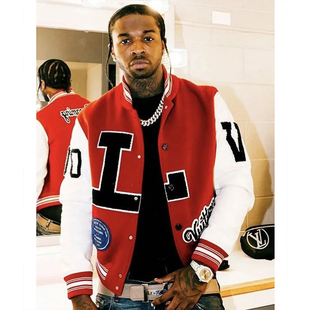 Pop Smoke Louis Vuitton Dreaming Red Varsity Jacket