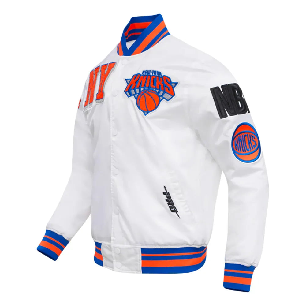 New York Knicks Mashup White Satin Varsity Jacket