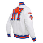 New York Knicks Mashup White Satin Varsity Jacket