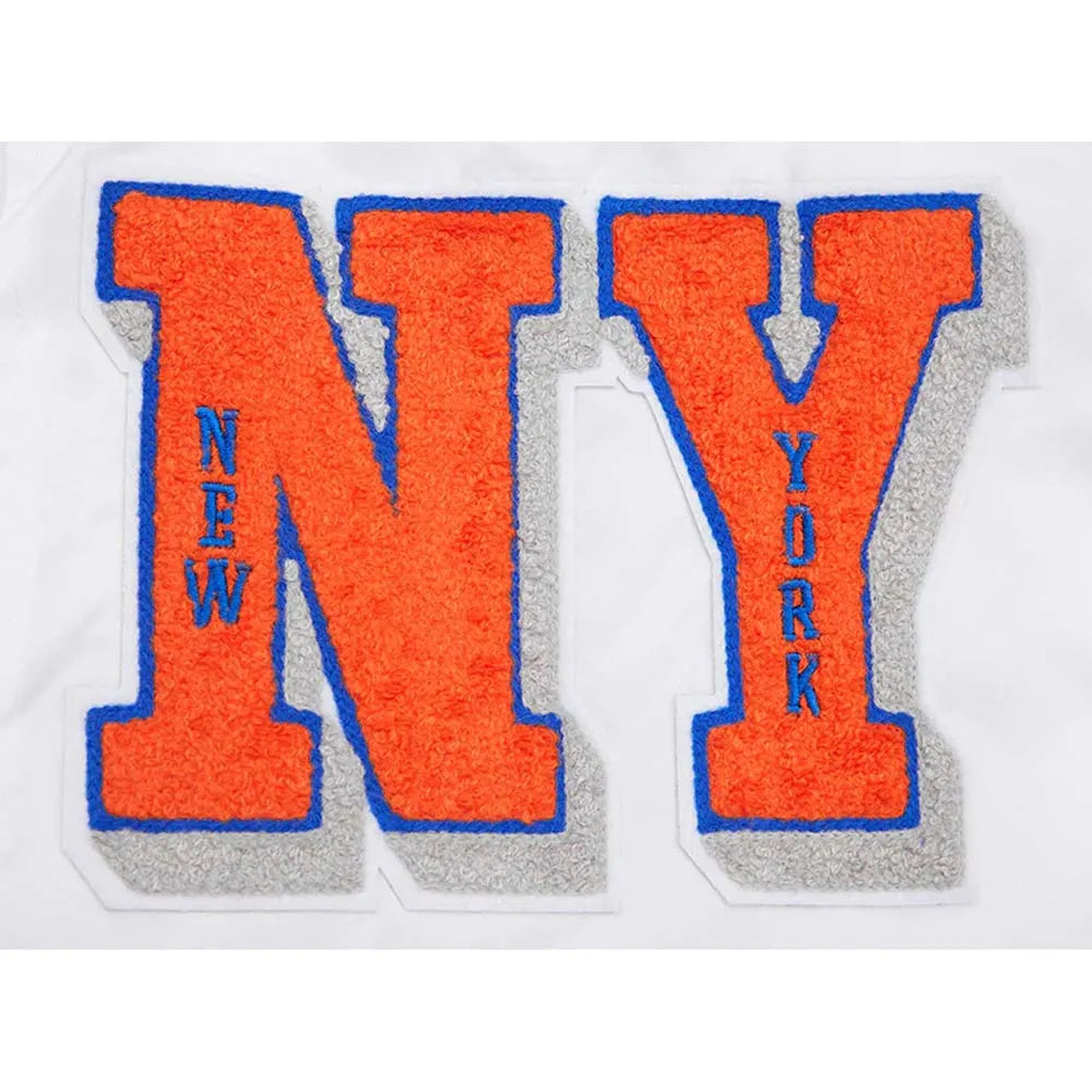 New York Knicks Mashup White Satin Varsity Jacket