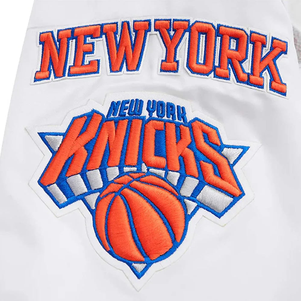 New York Knicks Mashup White Satin Varsity Jacket
