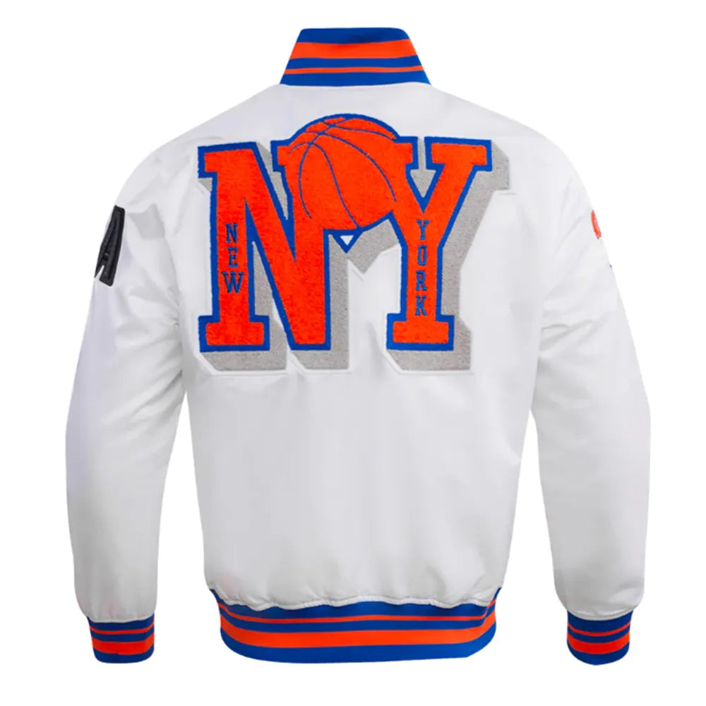 New York Knicks Mashup White Satin Varsity Jacket
