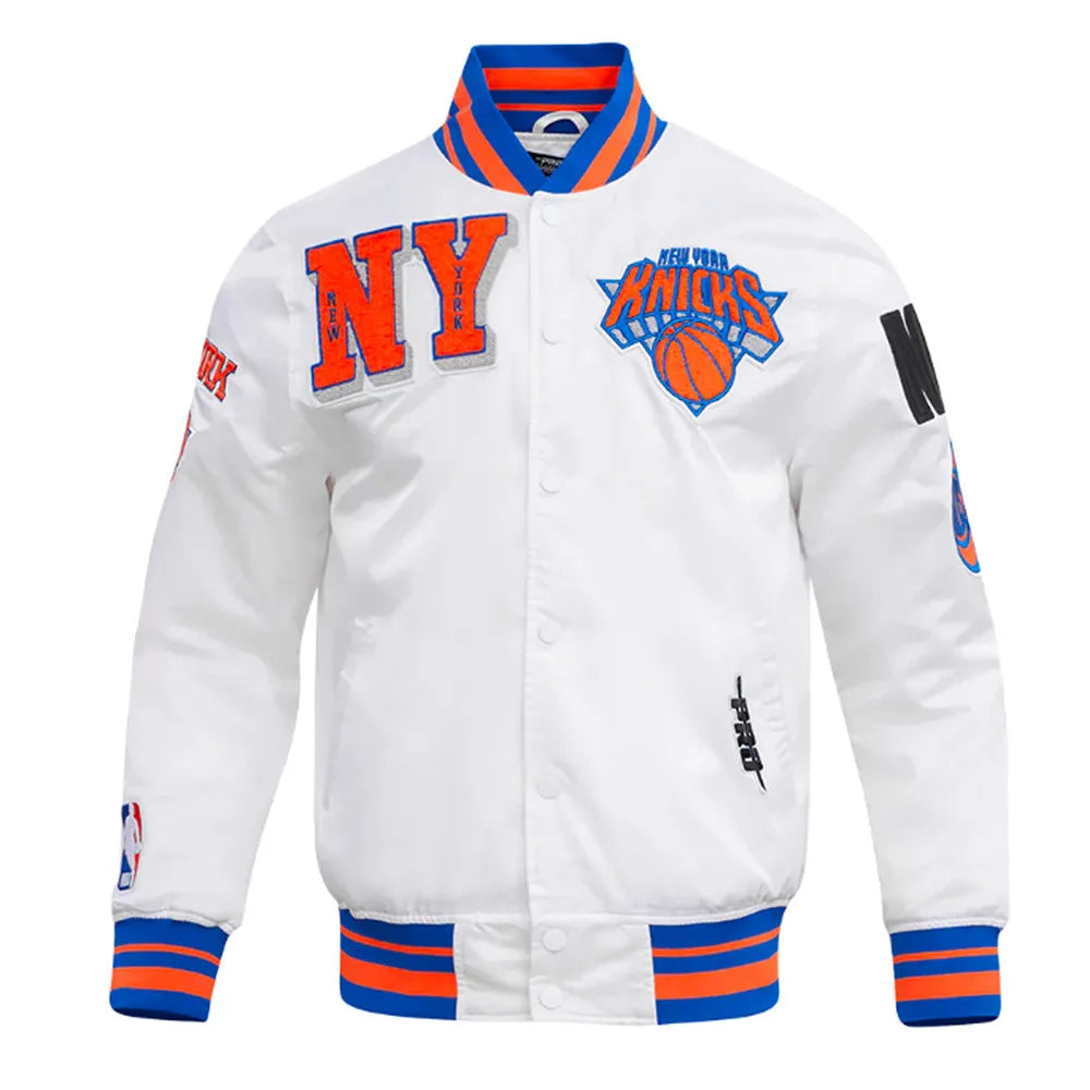 New York Knicks Mashup White Satin Varsity Jacket