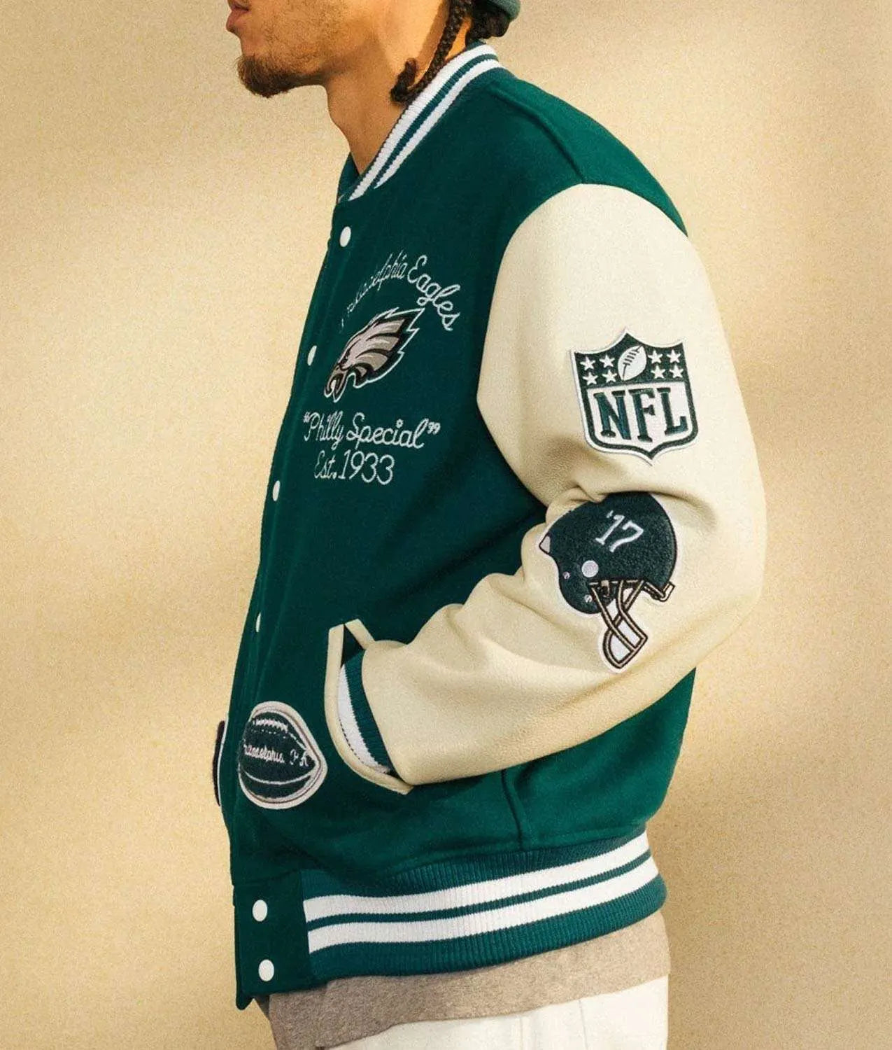 ovo-philadelphia-eagles-green-and-white-varsity-jacket