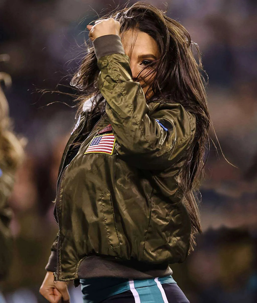 philadelphia-eagles-cheerleaders-top-gun-green-bomber-jacket