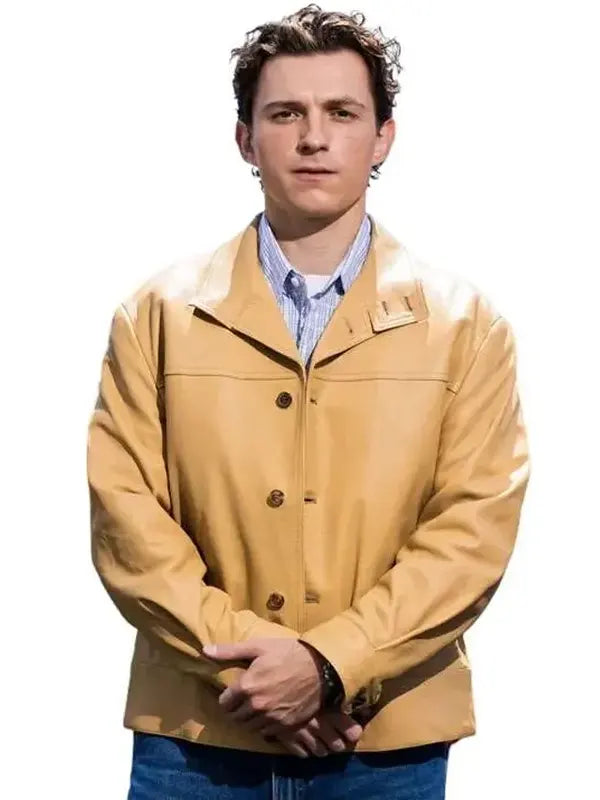 press tour photocall tom holland beige jacket