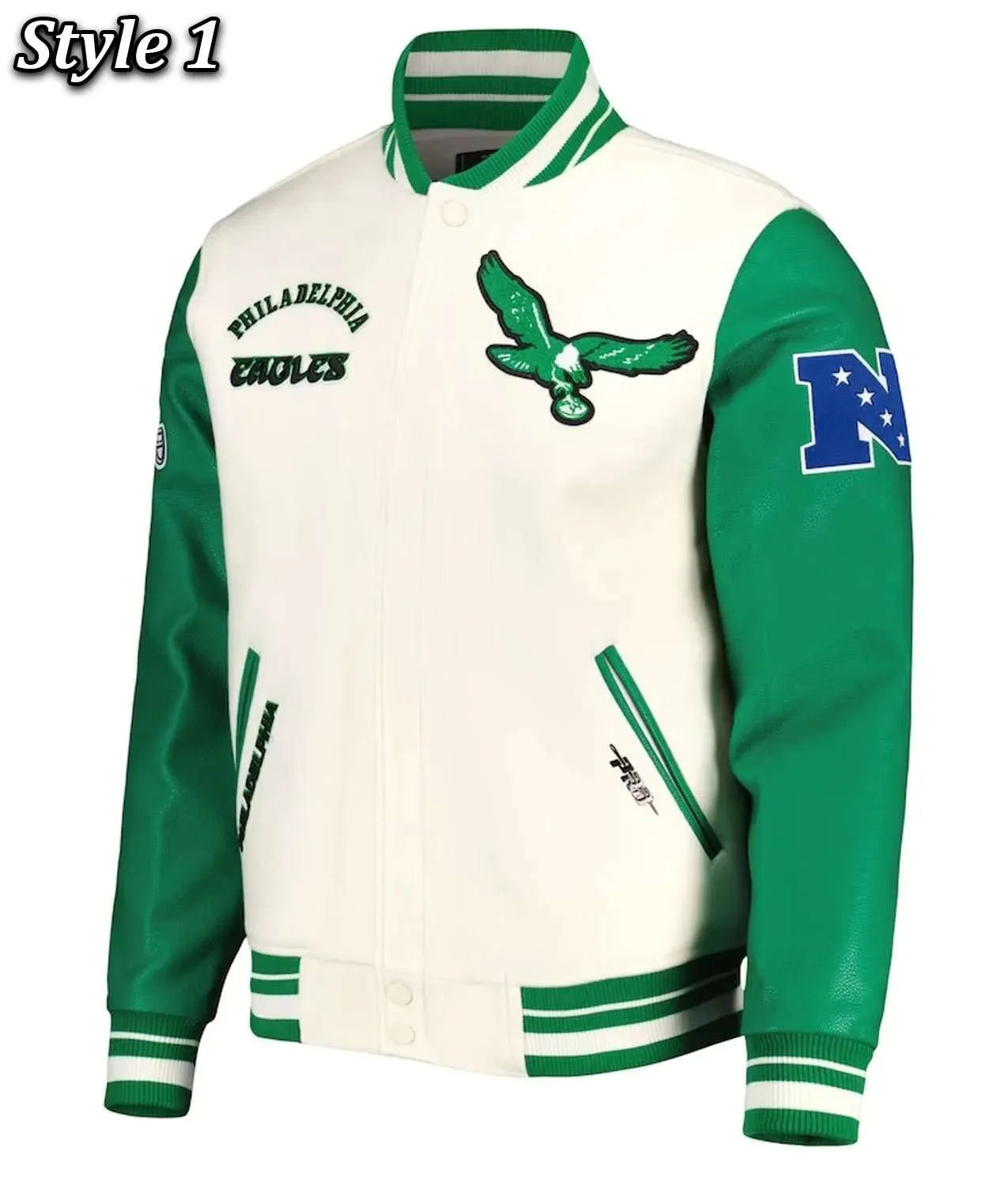 Cream And Green Philadelphia Eagles Retro Classic Varsity Jacket