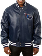 Tennessee Titans Navy Blue Varsity Leather Jacket