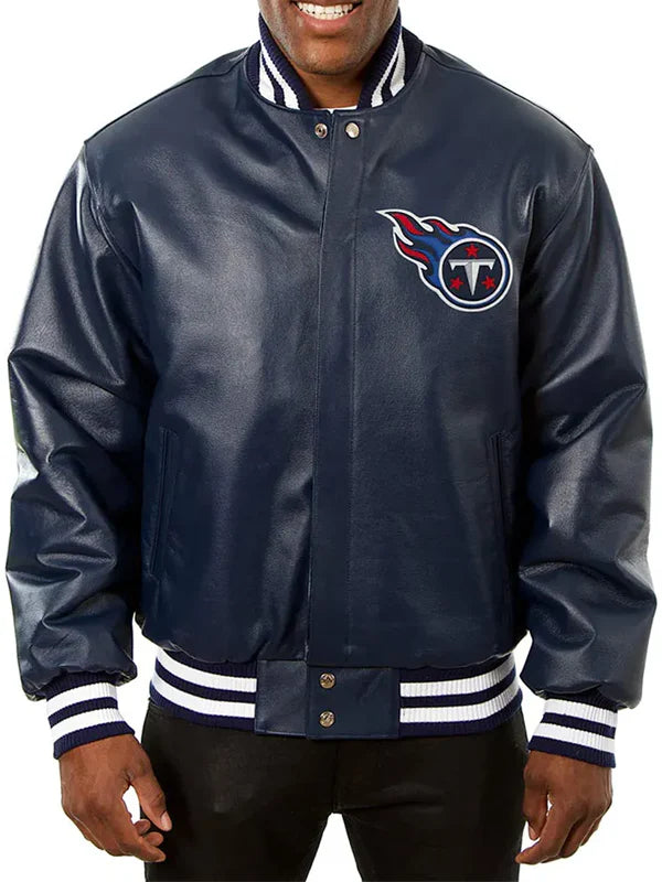 Tennessee Titans Navy Blue Varsity Leather Jacket