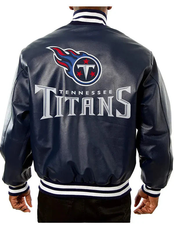 Tennessee Titans Navy Blue Varsity Leather Jacket