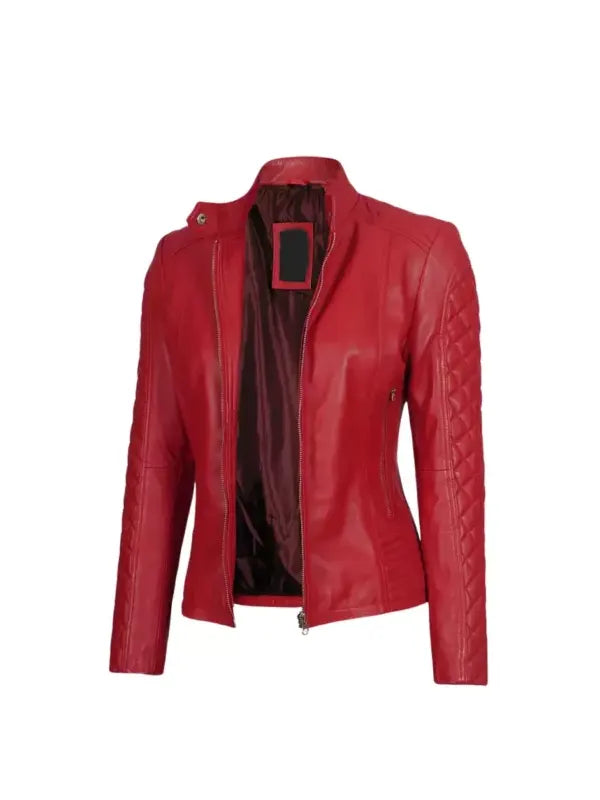 Women Cafe Racer Red Quilted Jacket