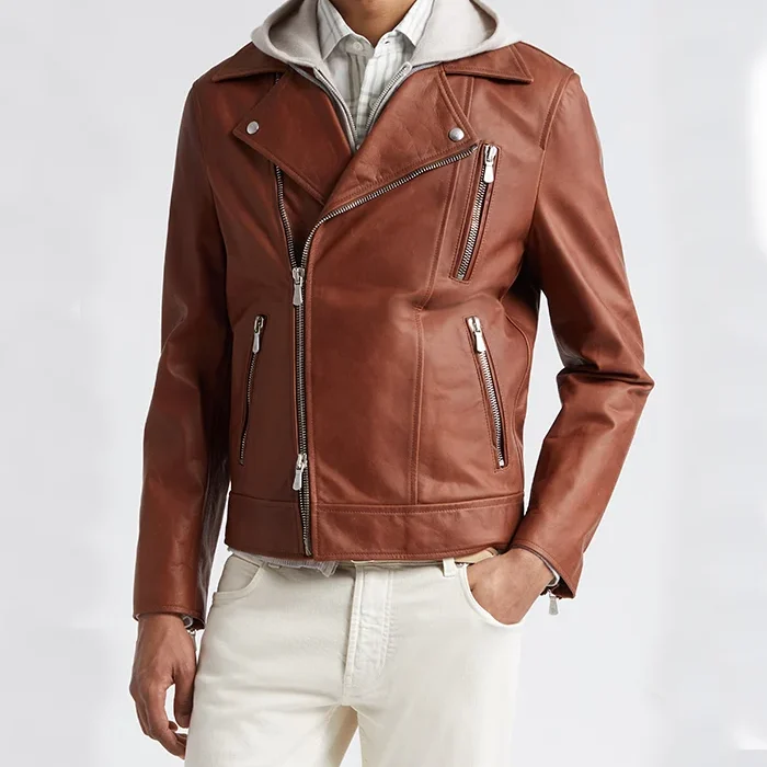 Alley Brown Mocha Leather Biker Jacket