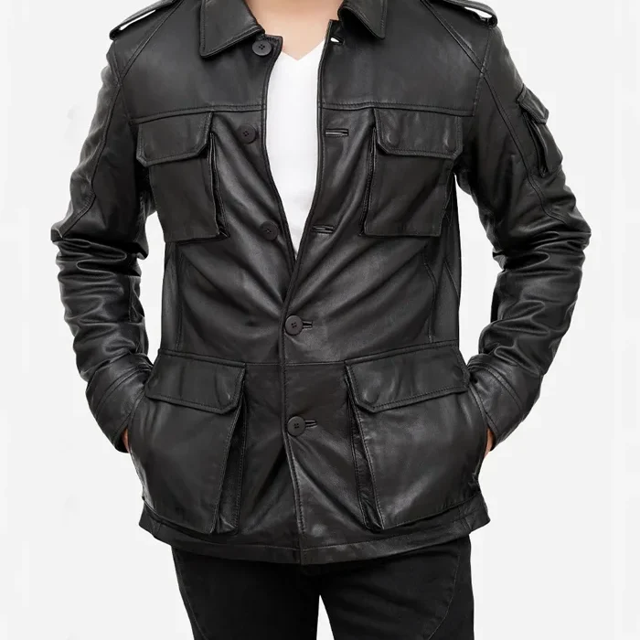 Classic Black Vintage Leather Jacket Mens