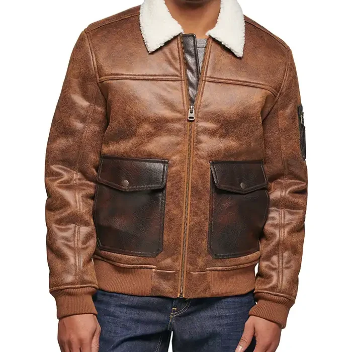 Jack Distressed Brown Mens Aviator Leather Jacket
