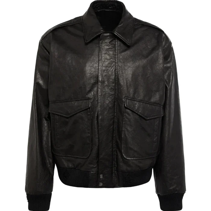 Leather Mens Black Aviator Jacket