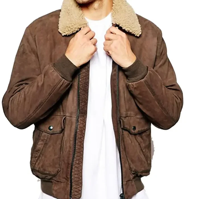 Leather Sherpa Bomber Jacket