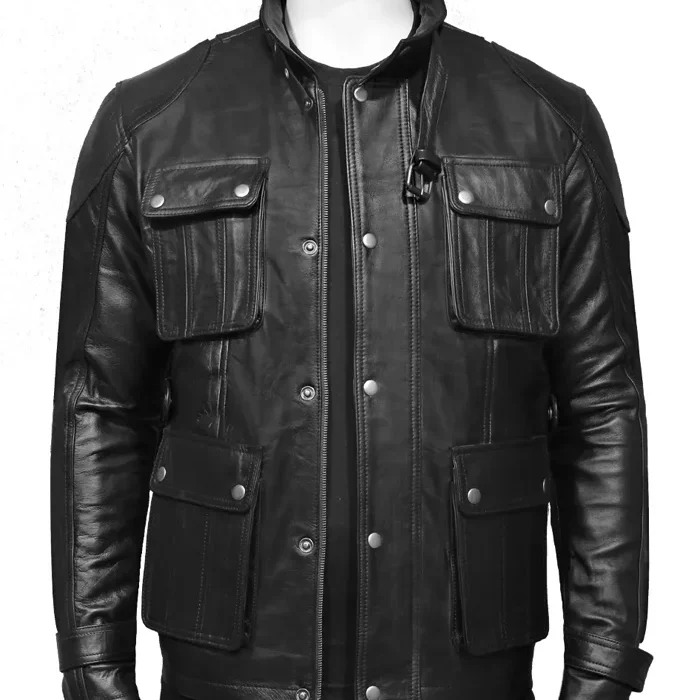 Men’s 4 Pockets Black Leather Jacket