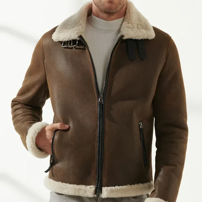 Men’s Berlin Brown Bomber Shearling Jacket