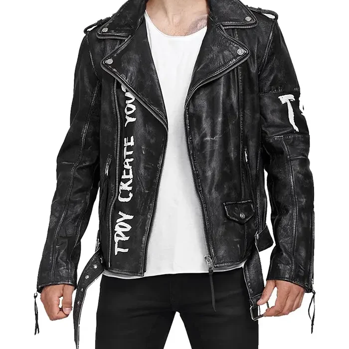 Mens Black Leather Biker Jacket
