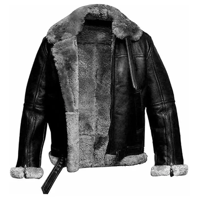 Mens Black RAF B3 Bomber Jacket Fur Collar
