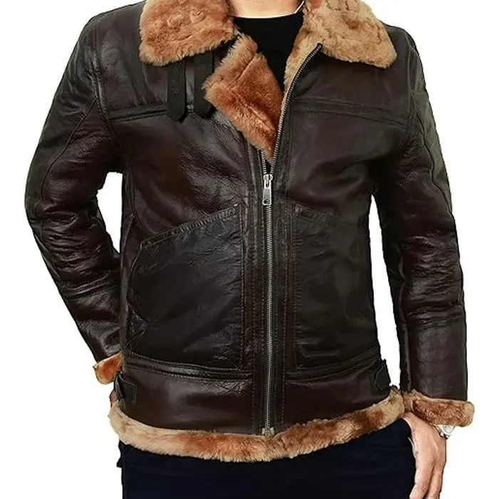 Mens Brown B3 Leather Aviator Jacket