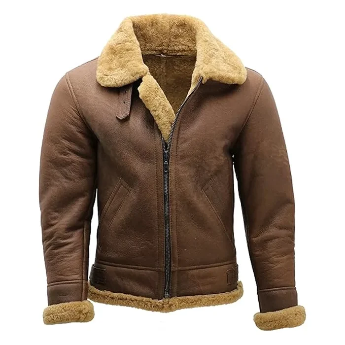 Men’s Brown B3 Shearling Leather Flying Aviator Jacket