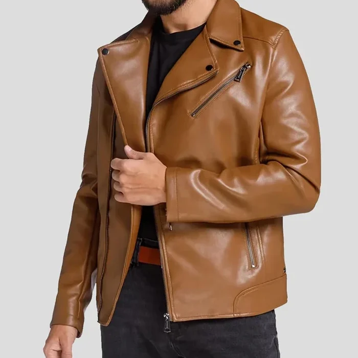 Men’s Motorcycle Brown Leather Biker Jacket
