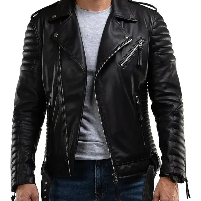 Men’s Quilted Black Leather Biker Jacket
