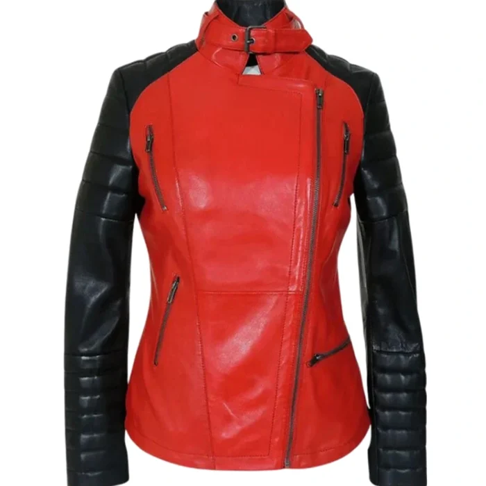 Women’s Motorcycle Red And Black Biker Jacket