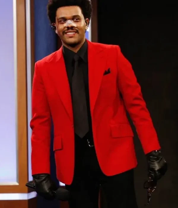 Blinding-Lights-Album-The-Weeknd-Red-Blazer-Suit