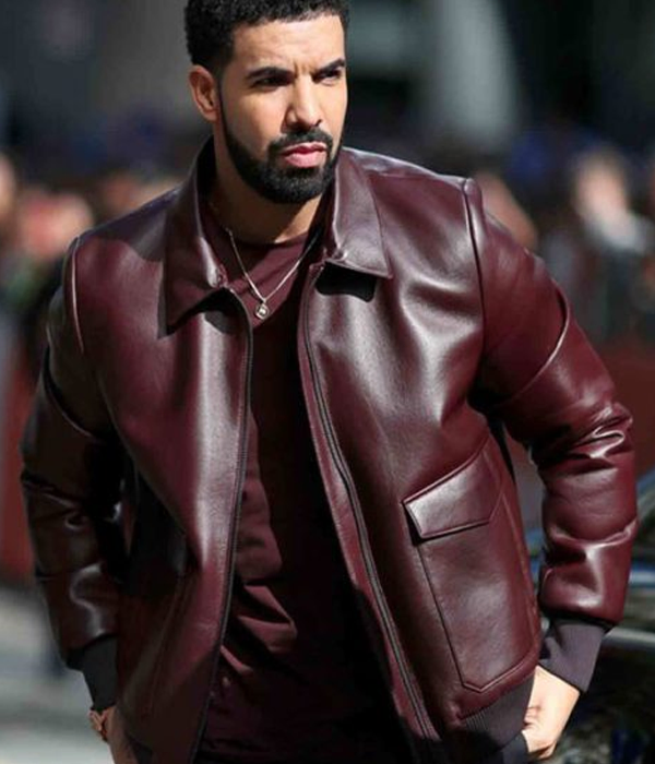 Drake-Maroon-Bomber-Leather-Jacket