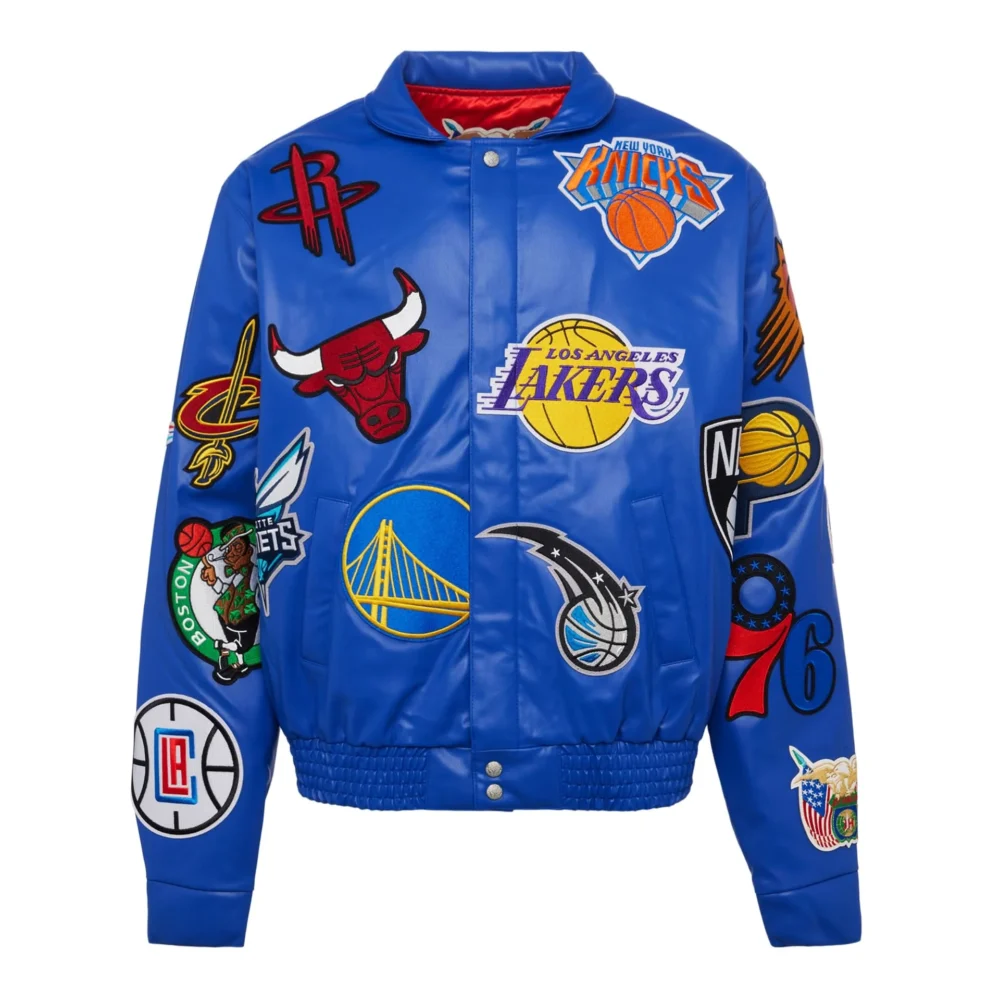 NBA-Collage-Vegan-Leather-Jacket-Blue