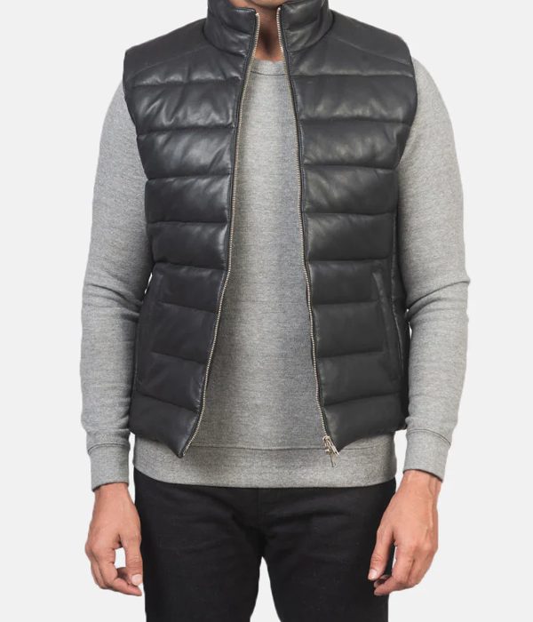 Black Leather Puffer Vest Buy