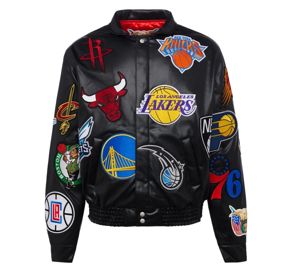 NBA-Collage-Vegan-Leather-Jacket-Black