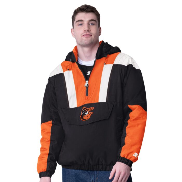 mens-starter-black-baltimore-orioles-cooperstown-collection-charger-half-zip-jacket